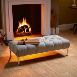 Kinver Deep Buttoned Footstool 102 x 46cm (40 x 18") Customers Own Material - Plain Trim - 15.2cm (6") Metal Leg