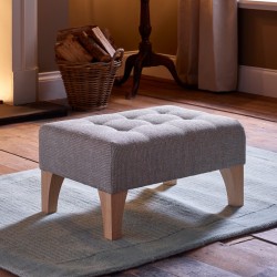 Cannock Shallow Buttoned Footstool 61 x 41cm (24 x 16") Basket Weave Pebble - 15.2cm (6") Concave Tapered Leg Oiled Oak Cannock Shallow Buttoned Footstool 61 x 41cm (24 x 16") Basket Weave Pebble - 15.2cm (6") Concave Tapered Leg Oiled Oak
