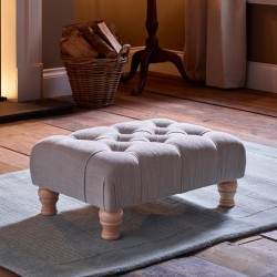 Kinver Deep Buttoned Footstool 61 x 41cm (24 x 16") House Weave Light Grey - 10.2cm (4") Turned Leg Natural Kinver Deep Buttoned Footstool 61 x 41cm (24 x 16") House Weave Light Grey - 10.2cm (4") Turned Leg Natural