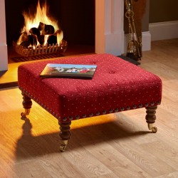 Cannock Shallow Buttoned Footstool 61 x 61cm (24 x 24") Customers Own Material - 17.8cm (7") Castor Leg Mahogany Cannock Shallow Buttoned Footstool 61 x 61cm (24 x 24") Customers Own Material - 17.8cm (7") Castor Leg Mahogany