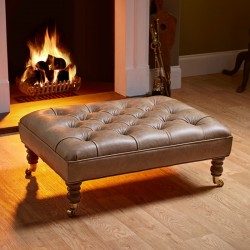 Glenmore Deep Buttoned Footstool with Border 81 x 61cm (32 x 24") Antique Matt Leather Honey - 15.2cm (6") Castor Leg Mahogany Glenmore Deep Buttoned Footstool with Border 81 x 61cm (32 x 24") Antique Matt Leather Honey - 15.2cm (6") Castor Leg Mahogany
