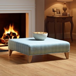 Arden Plain Top Footstool 91 x 91cm (36 x 36") Customers Own Material - Single Piped Trim - 15.2cm (6") Convex Tapered Leg Oiled Oak