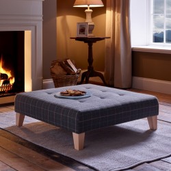 Cannock Shallow Buttoned Footstool 91 x 91cm (36 x 36") Customers Own Material - 5ins Tapered Leg Natural