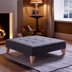 Cannock Shallow Buttoned Footstool 91 x 91cm (36 x 36") Customers Own Material - 5ins Tapered Leg Natural