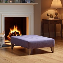 Cannock Shallow Buttoned Footstool 91 x 91cm (36 x 36") Customers Own Material - Vintage Corner Stud Trim - 15.2cm (6") Convex Tapered Leg Washed Oak
