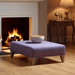 Cannock Shallow Buttoned Footstool 91 x 91cm (36 x 36") Customers Own Material - Single Piped Trim - 15.2cm (6") Convex Tapered Leg Washed Oak