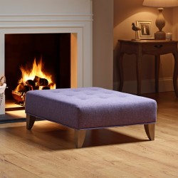 Cannock Shallow Buttoned Footstool 91 x 91cm (36 x 36") Customers Own Material - Single Piped Trim - 15.2cm (6") Convex Tapered Leg Washed Oak