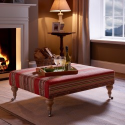 Arden Plain Top Footstool 102 x 76cm (40 x 30") COM Clarke & Clarke Totem Earth - 7.5ins Castor Leg Oak