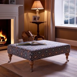 Arden Plain Top Footstool 102 x 76cm (40 x 30") COM Clarke & Clarke Cherokee Mineral - 7.5ins Castor Leg Oiled Oak