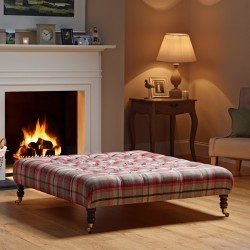 Kinver Deep Buttoned Footstool 122 x 122cm (48 x 48") Customers Own Material - 7ins Castor Legs Mahogany