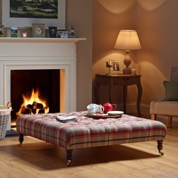 Kinver Deep Buttoned Footstool 122 x 122cm (48 x 48") Customers Own Material - 7ins Castor Legs Mahogany