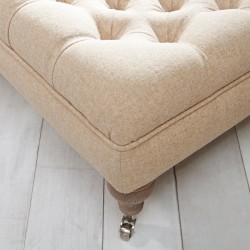 Glenmore Deep Buttoned Footstool with Border 91 x 91cm (36 x 36") in Wool Plain Honey