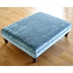 Wentwood Plain Top Footstool with Border 102 x 76cm (40 x 30") Crushed Velvet Slate - 5ins Turned Leg Mahogany