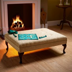 Fernworthy Shallow Buttoned Footstool with Border 102 x 76cm (40 x 30") in Customers Own Material - 6ins Queen Anne Mahogany Legs