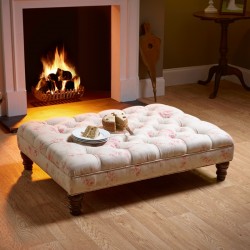 Glenmore Deep Buttoned Footstool with Border 102 x 76cm (40 x 30") Customers Own Material - 5ins Turned Mahogany Leg Glenmore Deep Buttoned Footstool with Border 102 x 76cm (40 x 30") Customers Own Material - 5ins Turned Mahogany Leg