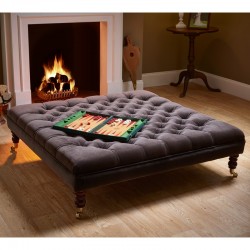 Glenmore Deep Buttoned Footstool with Border 122 x 122cm (48 x 48") Customers Own Material - 7ins Castor Leg Mahogany Glenmore Deep Buttoned Footstool with Border 122 x 122cm (48 x 48") Customers Own Material - 7ins Castor Leg Mahogany