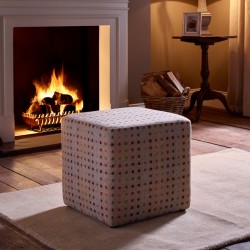 Dalby Cube Footstool 46 x 46cm (18 x 18") Wool Spot Natural