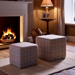 Dalby Cube Footstool 36 x 36cm (14 x 14") Wool Spot Grey + 46 x 46cm (18 x 18") Wool Spot Natural