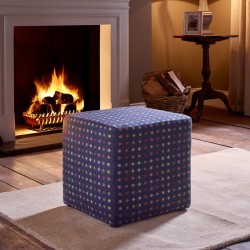 Dalby Cube Footstool 46 x 46cm (18 x 18") Wool Spot Blue