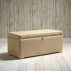 Sherwood Shallow Buttoned & Piped Lid Ottoman 119 x 53cm (47 x 21") Wool Plain Honey - 1ins Light Square Feet