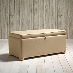 Sherwood Shallow Buttoned & Piped Lid Ottoman 119 x 53cm (47 x 21") Wool Plain Honey - 1.5ins Light Bun Feet