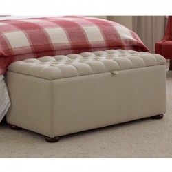 Dean Deep Buttoned Lid Storage Ottoman 119 x 53cm (47 x 21") Pure Cotton Natural - 1.5ins Bun Foot Mahogany