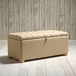 Dean Deep Buttoned Lid Storage Ottoman 119 x 53cm (47 x 21") Wool Plain Honey - 1.5ins Bun Foot Natural
