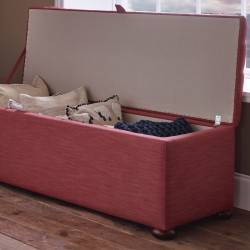 Dean Deep Buttoned Lid Storage Ottoman 152 x 53cm (60 x 21") House Cotton Raspberry - 1.5ins Dark Bun Feet Dean Deep Buttoned Lid Storage Ottoman 152 x 53cm (60 x 21") House Cotton Raspberry - 1.5ins Dark Bun Feet