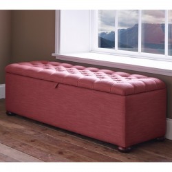 Dean Deep Buttoned Lid Storage Ottoman 152 x 53cm (60 x 21") House Cotton Raspberry - 1.5ins Dark Bun Feet Dean Deep Buttoned Lid Storage Ottoman 152 x 53cm (60 x 21") House Cotton Raspberry - 1.5ins Dark Bun Feet