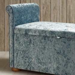 Lamorran Plain Lid Scroll Arm Storage Ottoman 144 x 56cm (56.5 x 22") Shimmer Velvet Mist - 1.5ins Light Bun Feet Lamorran Plain Lid Scroll Arm Storage Ottoman 144 x 56cm (56.5 x 22") Shimmer Velvet Mist - 1.5ins Light Bun Feet
