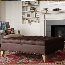 Savernake Deep Buttoned Lid Medium Depth Storage Footstool 122 x 122cm (48 x 48") Antique Matt Leather Mahogany - Full Vintage Stud Trim - 6ins Concave Oiled Oak Legs Savernake Deep Buttoned Lid Medium Depth Storage Footstool 122 x 122cm (48 x 48") Antique Matt Leather Mahogany - Full Vintage Stud Trim - 6ins Concave Oiled Oak Legs