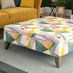 Heartwood Plain & Piped Lid Medium Depth Storage Footstool 91 x 91cm (36 x 36") Linwood Crystal Velvet - 6ins Convex Washed Oak Leg