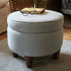 Winterfold Plain & Piped Lid Medium Depth Round Storage Footstool 76cm (30") Faux Wool French Grey - 12.7cm (5") Turned Leg Mahogany Winterfold Plain & Piped Lid Medium Depth Round Storage Footstool 76cm (30") Faux Wool French Grey - 12.7cm (5") Turned Leg Mahogany