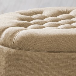 Epping Deep Buttoned & Piped Lid Medium Depth Round Storage Footstool 76cm (30") Wool Plain Honey