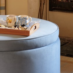 Tollymore Shallow Buttoned & Piped Lid Full Depth Round Storage Footstool 102cm (40") Flat Velvet Wedgwood Tollymore Shallow Buttoned & Piped Lid Full Depth Round Storage Footstool 102cm (40") Flat Velvet Wedgwood