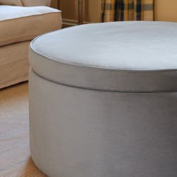 Thetford Plain & Piped Lid Full Depth Round Storage Footstool 76cm (30") Flat Velvet Wedgwood