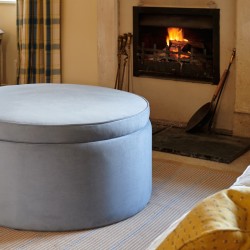 Thetford Plain & Piped Lid Full Depth Round Storage Footstool 76cm (30") Flat Velvet Wedgwood