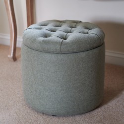 Selwood Deep Buttoned & Piped Lid Full Depth Round Storage Footstool 51cm (20") Wool Plain Willow