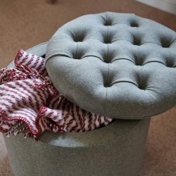 Selwood Deep Buttoned & Piped Lid Full Depth Round Storage Footstool 51cm (20") Wool Plain Willow