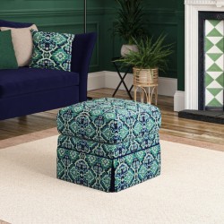 Kielder Valanced Footstool 51 x 51cm (20 x 20") in Linwood Velvet Kami Seagreen with contrast reveal