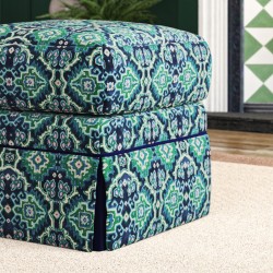 Kielder Valanced Footstool 51 x 51cm (20 x 20") in Linwood Velvet Kami Seagreen with contrast reveal