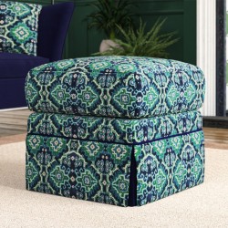 Kielder Valanced Footstool 51 x 51cm (20 x 20") in Linwood Velvet Kami Seagreen with contrast reveal
