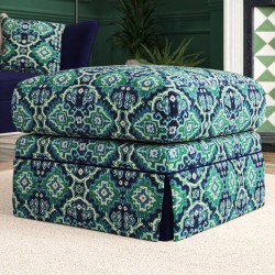 Kielder Valanced Footstool 69 x 69cm (27 x 27") in Linwood Printed Velvet Kami Seagreen - Contrast Reveal