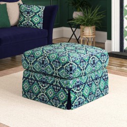 Kielder Valanced Footstool 69 x 69cm (27 x 27") in Linwood Printed Velvet Kami Seagreen - Contrast Reveal