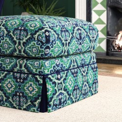 Kielder Valanced Footstool 69 x 69cm (27 x 27") in Linwood Printed Velvet Kami Seagreen - Contrast Reveal