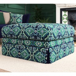 Kielder Valanced Footstool 91 x 91cm (36 x 36") in Linwood Velvet Kami Seagreen with contrast reveal Kielder Valanced Footstool 91 x 91cm (36 x 36") in Linwood Velvet Kami Seagreen with contrast reveal