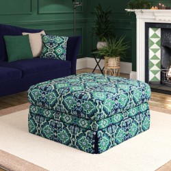 Kielder Valanced Footstool 91 x 91cm (36 x 36") in Linwood Velvet Kami Seagreen with contrast reveal Kielder Valanced Footstool 91 x 91cm (36 x 36") in Linwood Velvet Kami Seagreen with contrast reveal