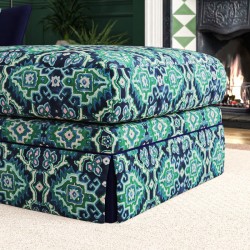 Kielder Valanced Footstool 91 x 91cm (36 x 36") in Linwood Velvet Kami Seagreen with contrast reveal Kielder Valanced Footstool 91 x 91cm (36 x 36") in Linwood Velvet Kami Seagreen with contrast reveal