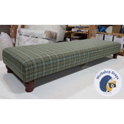 Arden Plain Top Footstool 152 x 53cm (60 x 21") - Wool Check Sea - 4ins Turned Mahogany Leg