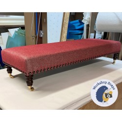 Arden Plain Top Footstool 152 x 53cm (60 x 21")- COM Warick Homespun Cherry - Full Stud Trim - 7ins Castor Mahogany Leg 6379